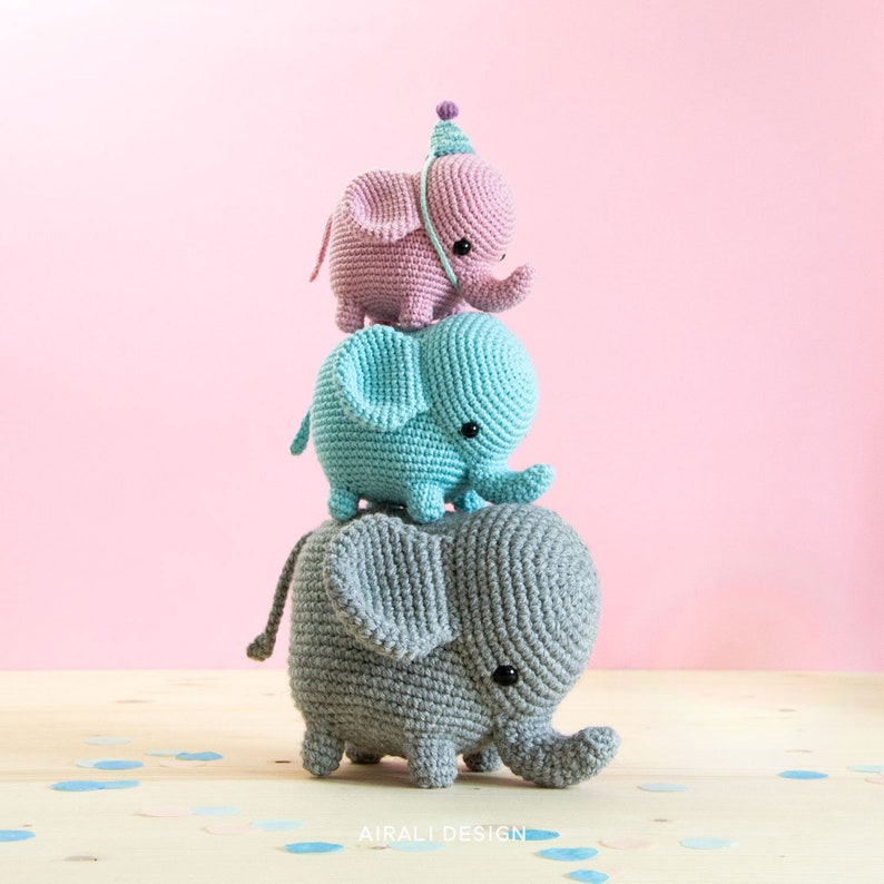 Elvie the Elephant Amigurumi Crochet PDF pattern Instruction to make shaped trunk without wire party hat image 3