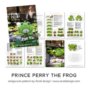 Prince Perry the Frog Amigurumi Crochet PDF pattern Frog Prince Charming with crochet crown image 3