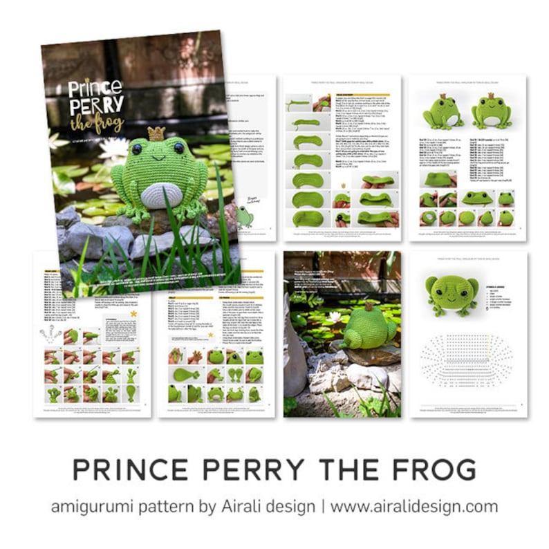 Prince Perry the Frog Amigurumi Crochet PDF pattern Frog Prince Charming with crochet crown zdjęcie 3