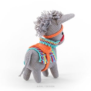 Pedro the amigurumi Donkey Crochet PDF pattern gray donkey with striped blanket, saddle, browband and rein image 4
