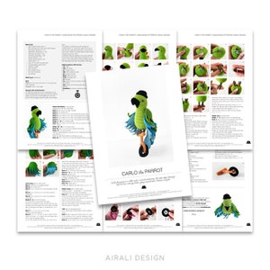 Carlo the Amigurumi Parrot Crochet PDF pattern with crochet bowler hat and unicycle image 5