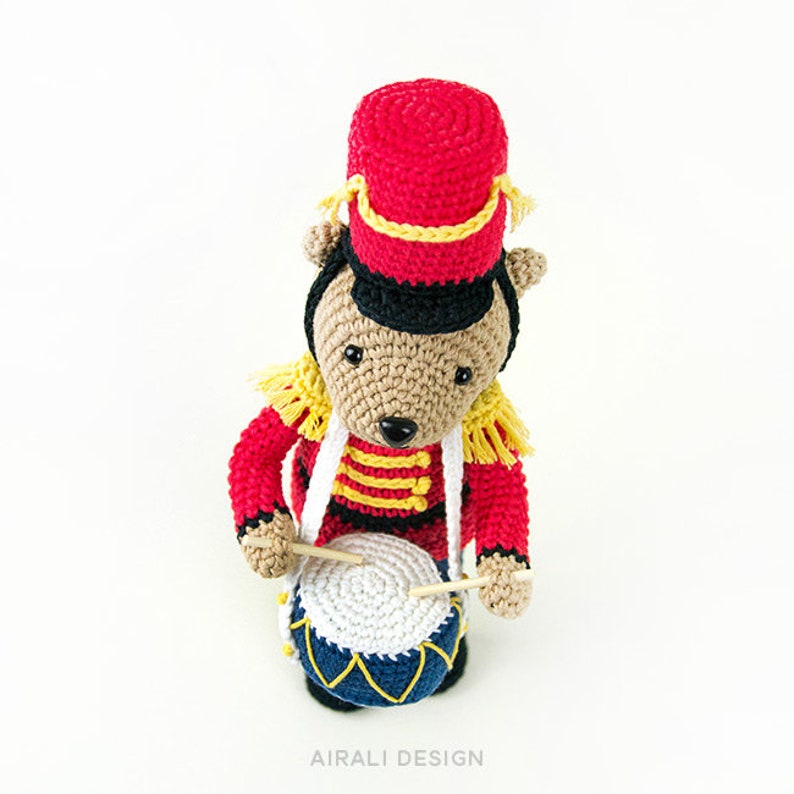 Nutcracker Amigurumi Bear Crochet PDF pattern with crochet hat, drum and jacket with epaulettes Christmas amigurumi image 3