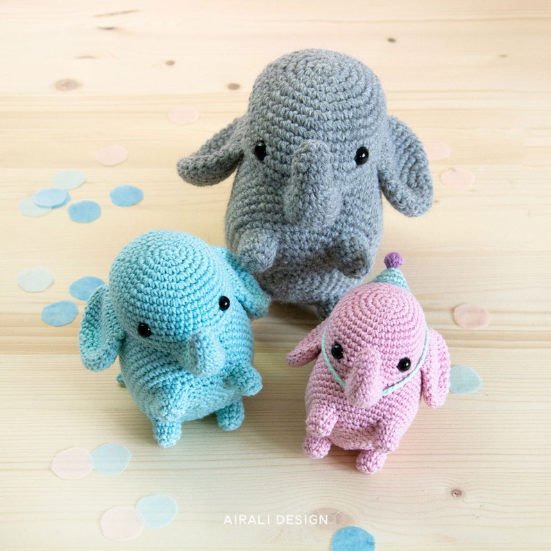 Elvie the Elephant Amigurumi Crochet PDF pattern Instruction to make shaped trunk without wire party hat image 10