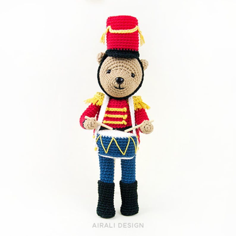 Nutcracker Amigurumi Bear Crochet PDF pattern with crochet hat, drum and jacket with epaulettes Christmas amigurumi image 6