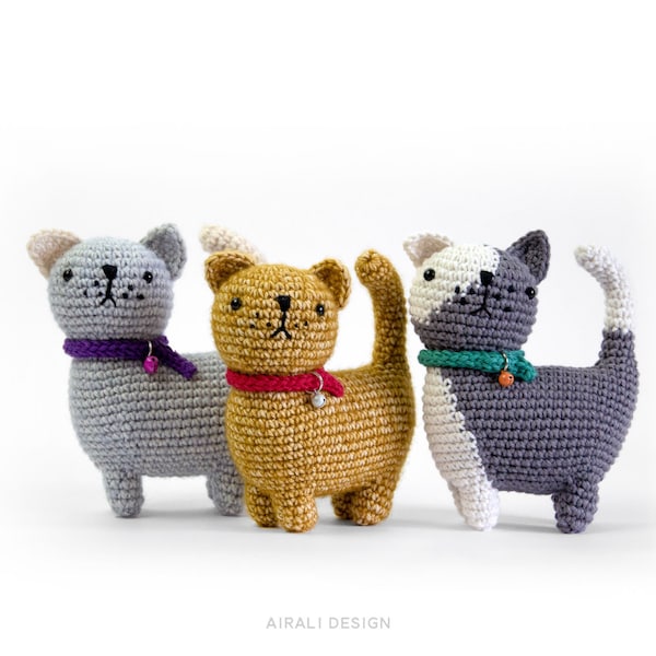 Ugo the Cat | Amigurumi Crochet PDF pattern | Instruction to make 1 color and 2 colors cats