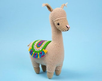 Lonzo the amigurumi LLama | Crochet PDF pattern | with coloured blanket-saddle and crochet tassels
