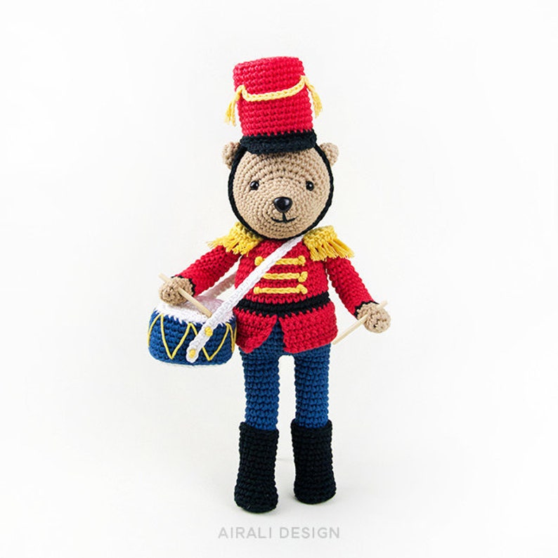 Nutcracker Amigurumi Bear Crochet PDF pattern with crochet hat, drum and jacket with epaulettes Christmas amigurumi image 1