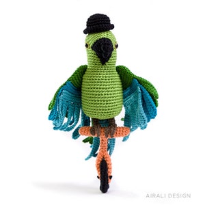 Carlo the Amigurumi Parrot Crochet PDF pattern with crochet bowler hat and unicycle image 2