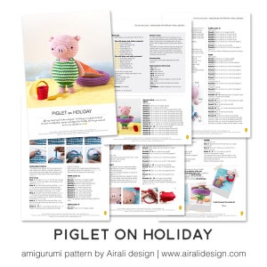 Amigurumi Piglet on holiday Crochet PDF pattern with crochet life ring, beach towel, bucket and spade image 5