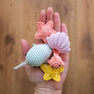 Sea Friends | Amigurumi Crochet PDF pattern | 4 in 1: narwhal (unicorn of the sea), fish, shell, starfish