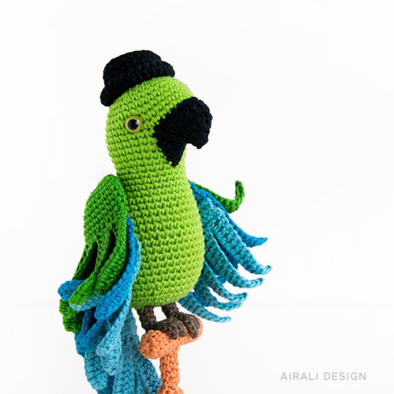 Carlo the Amigurumi Parrot Crochet PDF pattern with crochet bowler hat and unicycle image 4