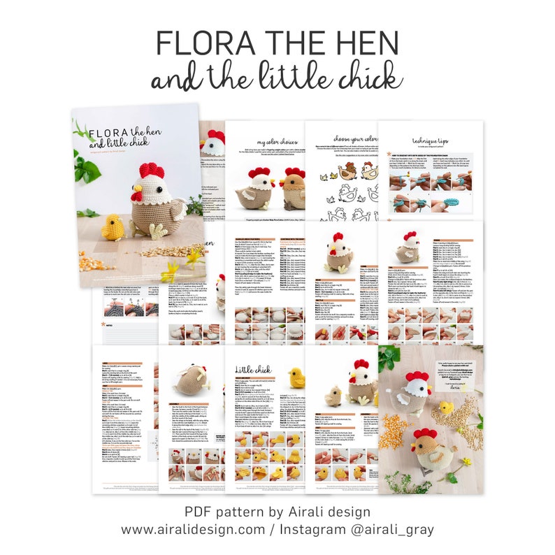Flora the Hen and the Little Chick Amigurumi Crochet PDF pattern with coloring page image 3