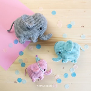 Elvie the Elephant Amigurumi Crochet PDF pattern Instruction to make shaped trunk without wire party hat image 4