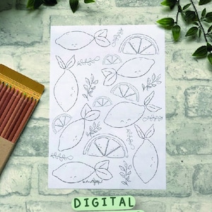 Cute Lemons Illustration Colouring Page Digital Download - Colouring Sheet - Printable Colouring Page, Print at Home