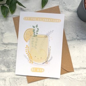 Lascia che i festeggiamenti siano gin- biglietto di buon compleanno - biglietto di auguri- carino - divertente - illustrazione gin - Soderlightful