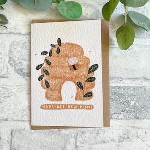 Happ-Bee New Home - New Home Card - schattige bijenkorf - schattige illustratie - Soderlightful