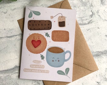 You’re Tea-riffic Happy Mother’s Day - Mother’s Day card - greeting card - Cute Tea and biscuits illustration - Soderlightful