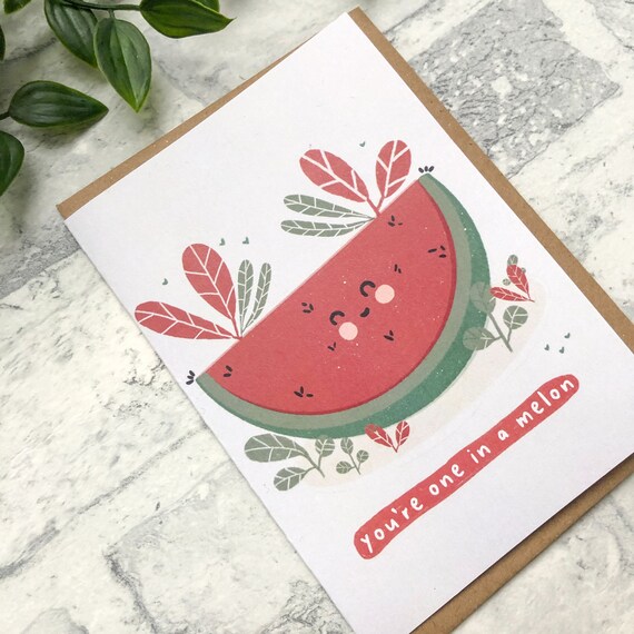 Geburtstagskarte Für Opa 'One In A Melon' – Mit Wassermelone, Innen Blanko, 15x15 Cm