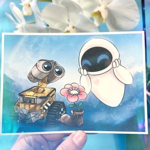 Robots amoureux - carte postale pailletée
