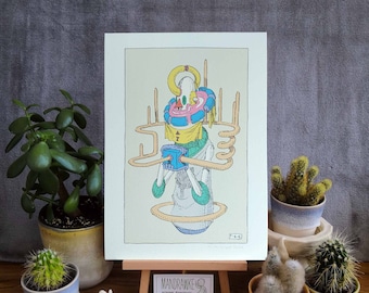 Cosmic Alien Print: Psychedelic Space Art, A4 Illustration