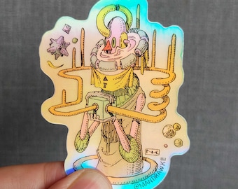 Holographic Alien Vinyl Sticker: Shimmery Cosmic Art