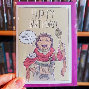 Hup-py Geschenk Karte zum Geburtstag A6 von Manpulle Kristall Lila Lila Süß Fantasy Märchen Illustration Lustig Comic Fandom Wortspiel Wortspiel Stiftzeichnung