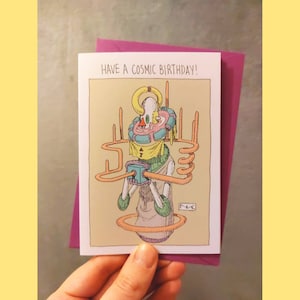 Cosmic Birthday Gift Card A6 by Mandrawke Surreal Psychedelic Fantasy Alien Space Sci Fi Science Fiction Greetings  Illustration Drawing