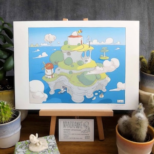 Island Getaway Art Print: A4 Fantasy Landscape Illustration