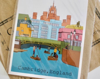 Cambridge England Punting Greeting Card with Kraft Envelope