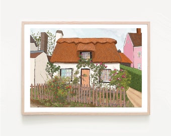 Cambridge England UK Art Print “Bourn Cottage”, Cambridge Print, Cambridge Wall Art, Cambridge Map, Cambridgeshire