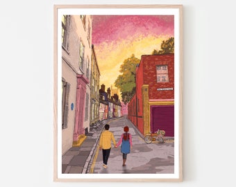 Cambridge England UK Art Print “Golden Hour”, Cambridge Print, Cambridge Wall Art, Cambridge Map, Cambridge University