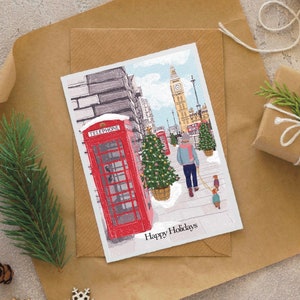 Weihnachtskarte - Big Ben zu Weihnachten in London, Weihnachtszeit, Schnee, Londoner Landschaft, Feiertage