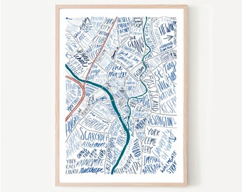 York England UK Art Print “York Map”, York Print, York Wall Art, York Map, Yorkshire