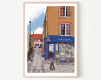 Cambridge England UK Art Print “Bridges Cafe”, Cambridge Print, Cambridge Wall Art, Cambridge Map, Cambridge University