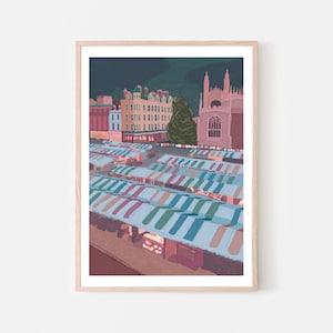Cambridge England UK Art Print “Cambridge Market Square at Twilight”, Cambridge Wall Art, Cambridge Map, Cambridge University