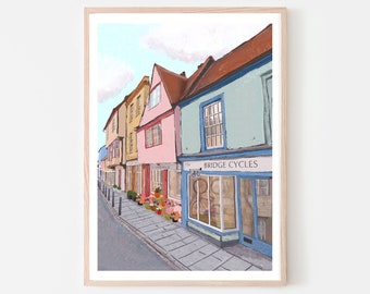 Cambridge England UK Art Print “Magdalene Street”, Cambridge Print, Cambridge Wall Art, Cambridge Map, Cambridge University