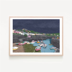 Cornwall England Designed UK Art Print « Coverack Cornwall » Cornish Carte, Impression de voyage, Impression de bord de mer