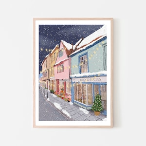 Cambridge England UK Kunstdruck "Magdalene Street in the Snow", Cambridge Wall Art, Cambridge Map, Cambridge University, Christmas Scene