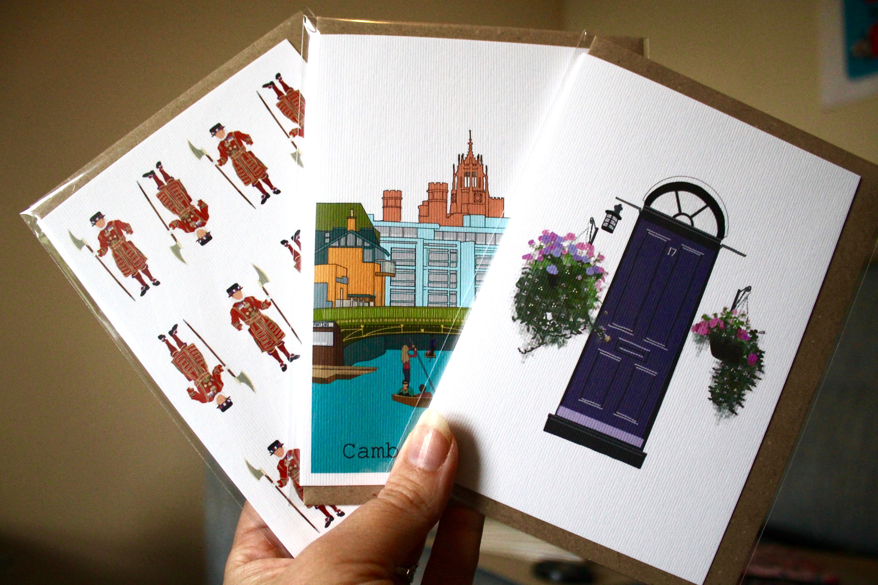 Set of 3 Cambridge & London Inspired Greeting Cards With Kraft Etsy