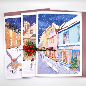 Cambridge Weihnachtskarte 3er oder 6er Set - "Cambridge Snowy Scenes" Weihnachten, Happy Christmas, Christmastime, Happy Holidays, Cambridge Snaps