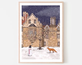 Cambridge England UK Art Print “Trinity College in the Snow”, Cambridge Wall Art, Cambridge Map, Cambridge University, Christmas Scene