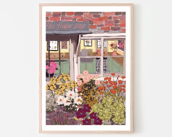 Florals London England UK Art Print “The Flower Shop” London UK, London travel poster, London wall art, London England, London Print