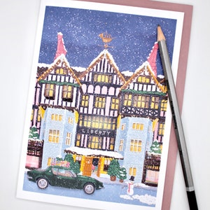 Weihnachtskarte - Liberty London an Weihnachten in London, Weihnachten, Schnee, London Landschaft, Feiertage