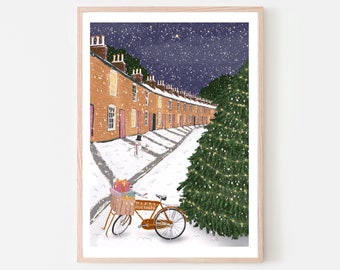 Cambridge England UK Art Print “Lower Park Street in the Snow”, Cambridge Wall Art, Cambridge Map, Cambridge University, Christmas Scene