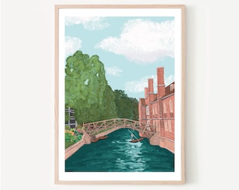 Cambridge England UK Art Print “Mathematical Bridge”, Cambridge Print, Cambridge Wall Art, Cambridge Map, Cambridge University