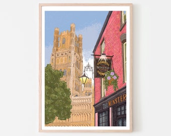 Ely England UK Art Print “Minster Tavern”, Ely, Cambridge Print, Ely Wall Art, Ely Map, Ely Cathedral