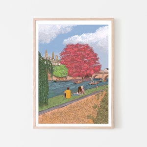 Cambridge England UK Kunstdruck "Summer on the River Cam", Cambridge Print, Cambridge Wall Art, Cambridge Map, Cambridge University