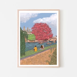 Cambridge England UK Art Print “Summer on the River Cam”, Cambridge Print, Cambridge Wall Art, Cambridge Map, Cambridge University