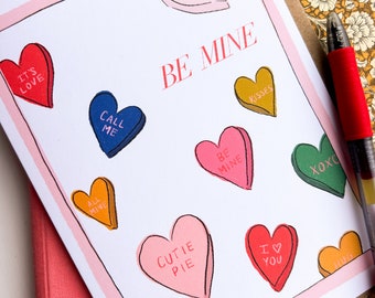 Be Mine Tarjeta del Día de San Valentín, Corazones de Caramelo, Corazones de Amor, Día V