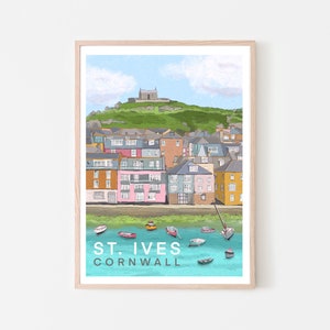 Cornwall England Designed UK Art Print « St.Ives, Cornwall » Cornish Map, Travel Print, Seaside Print